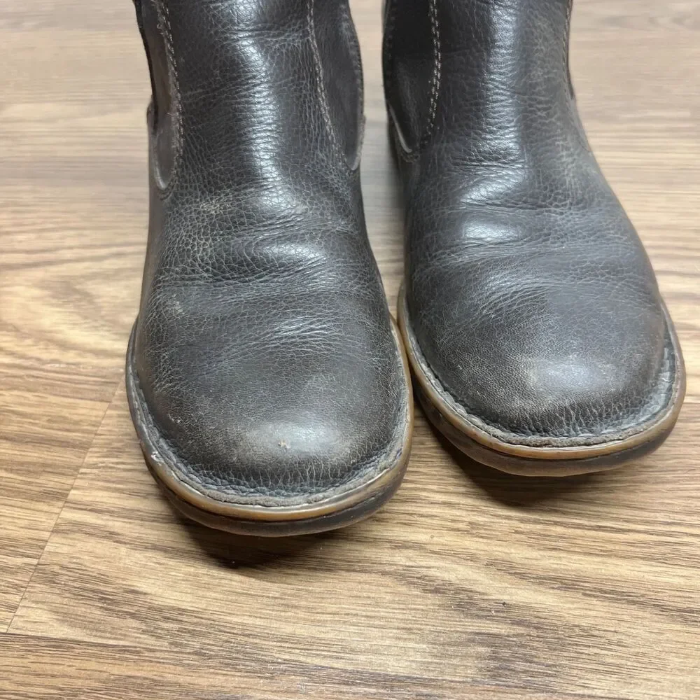 Born‎ Women Waters Brown Leather Zip Studded Moto Tall Boots Size 7 M Brown